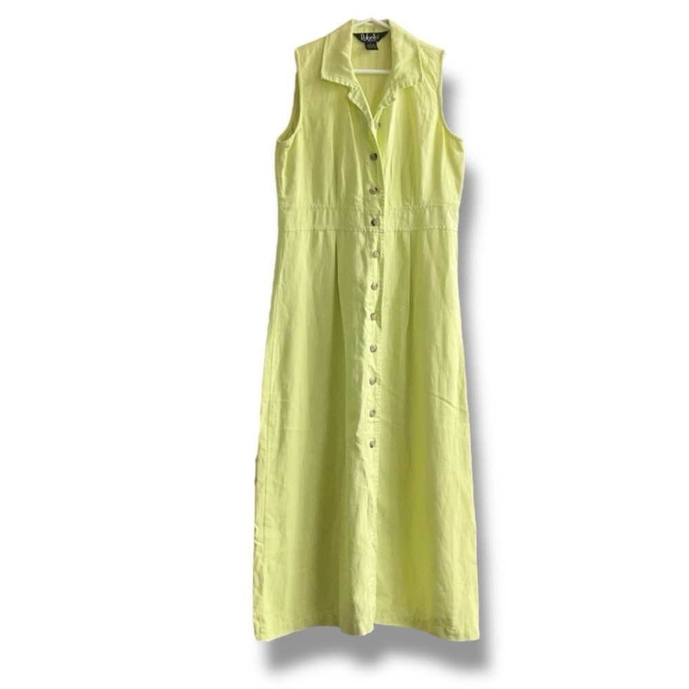 Vintage Rafaella Yellow Linen Button Front Sleeveless Maxi Dress Women’s Size 8